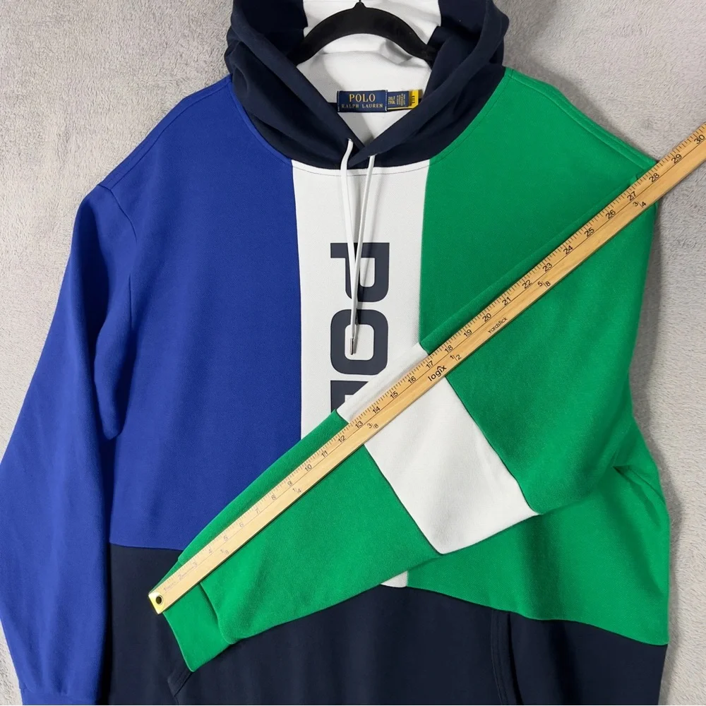 Polo Ralph Lauren Spell Out Logo Multi Colorblock Hoodie Men's 2XLT Pullover‎